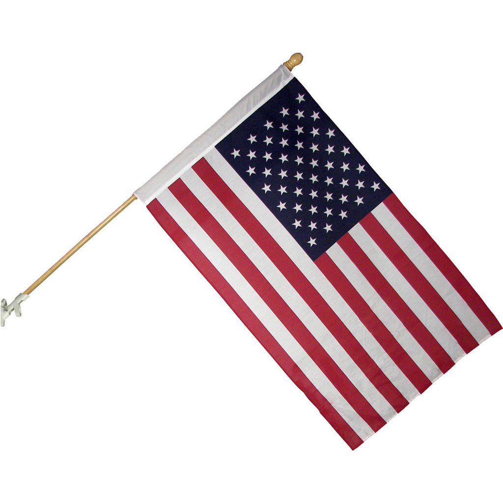 Us Polycotton Banner Flag W/ 5 Ft Wood Pole (2.5X4 FT)