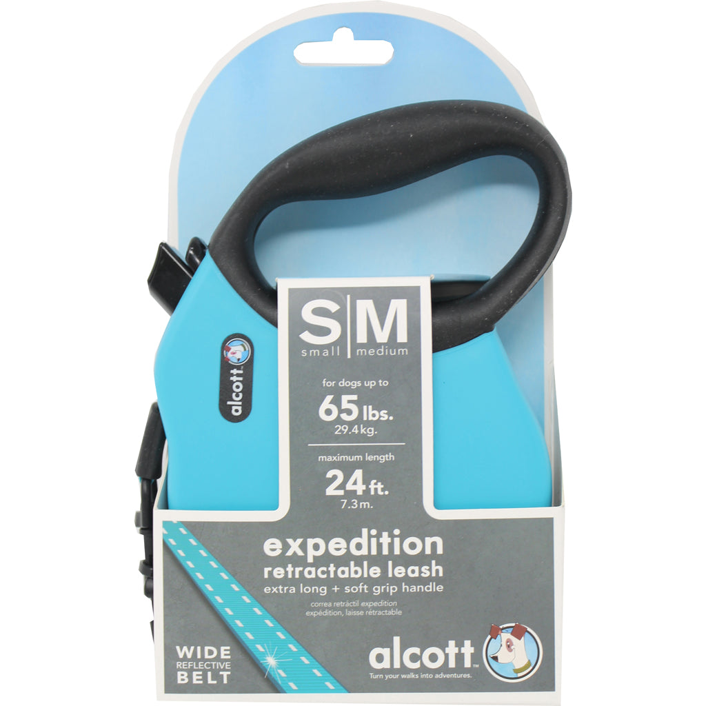 Alcott Expedition Retractable Belt Leash (BLUE, SM/MD-24 FT)