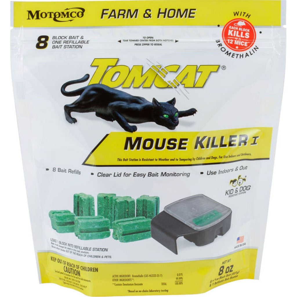 Tomcat Mouse Killer I Refillable Bait Station (BLACK, 1 OZ-8 CT)