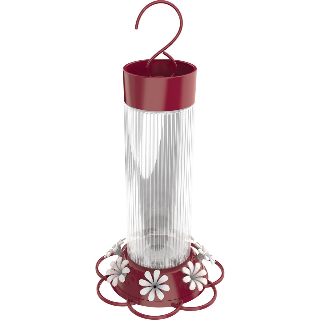 Ribbed Rose Glass Hummingbird Feeder (RED, 28 OZ)