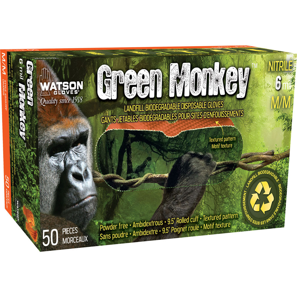 Watson Gloves Green Monkey Nitrile Disposable (ORANGE, MD - 50 CT)