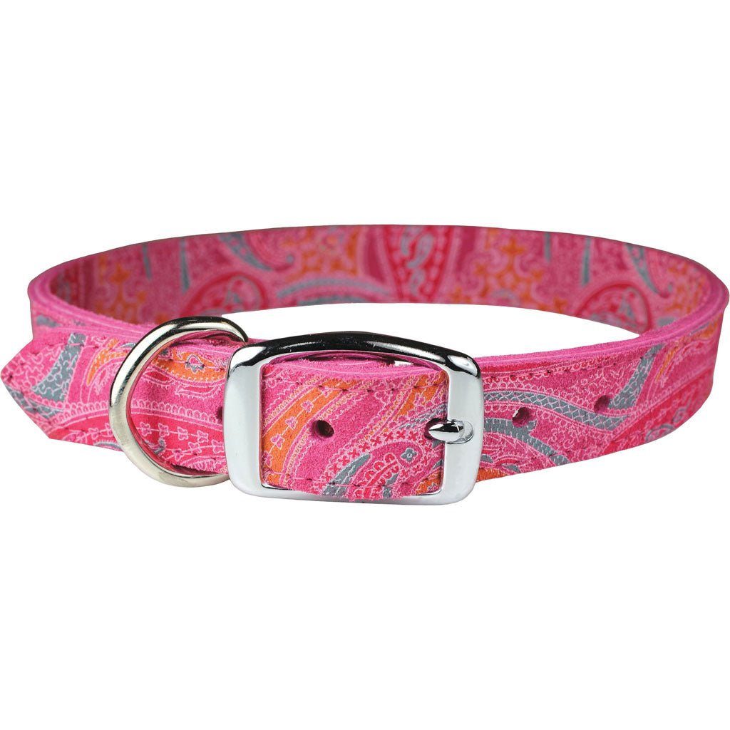 Leather Paisley Dog Collar (PINK, 3/4X16IN)