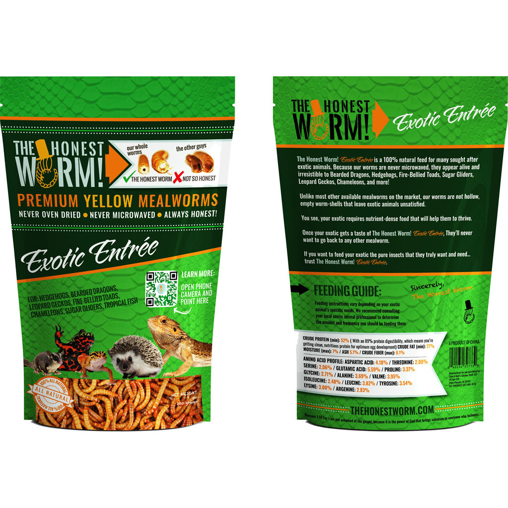 The Honest Worm! Exotic Entree Mealworms (YELLOW, 7 OZ)