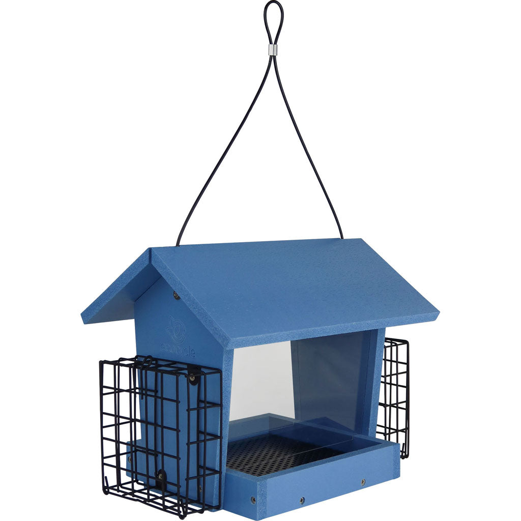Ecocycle Hopper Hangout Bird Feeder W/ Suet (BLUE, 3 QT CAP)
