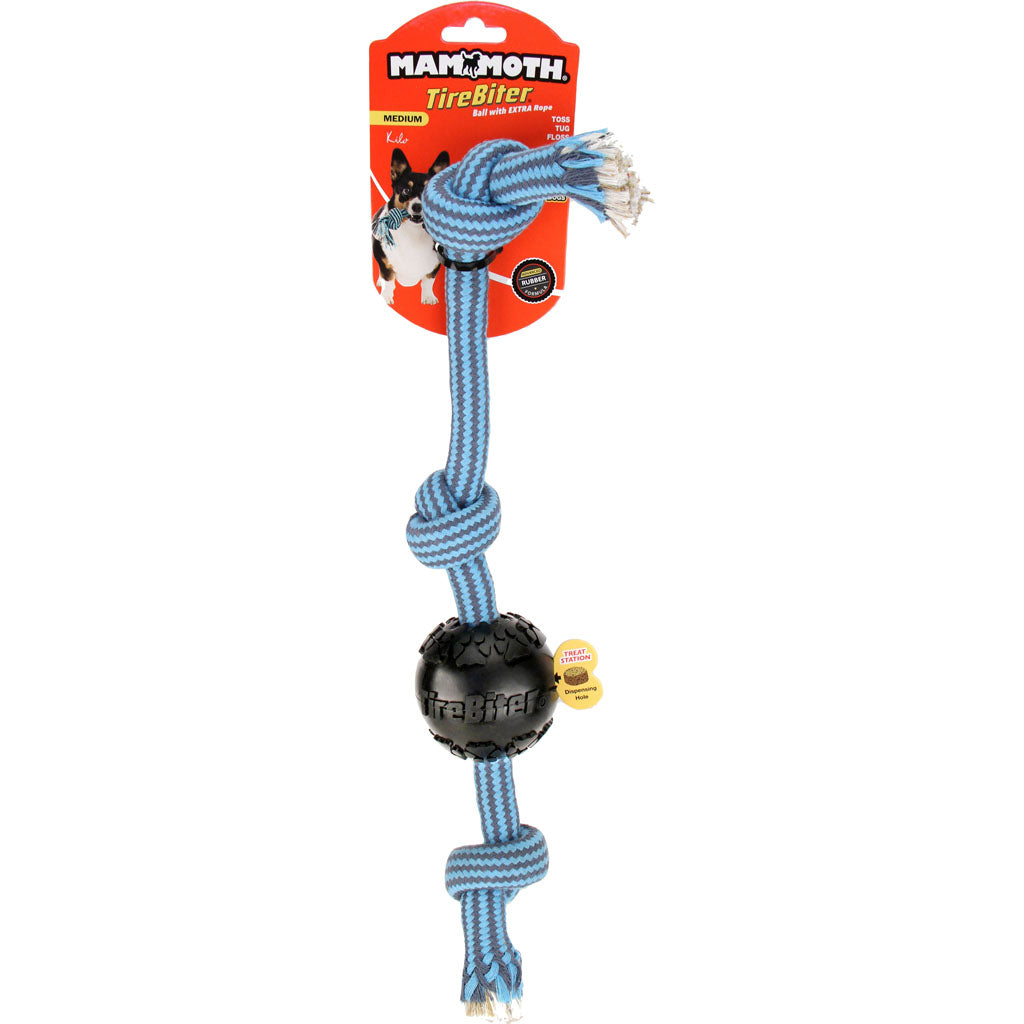 Mammoth Tirebiter Ball W/Extra 3 Knot Tug (BLK, 20 IN)