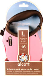 Alcott Adventure Retractable Belt Leash (PINK, LG-16 FT)