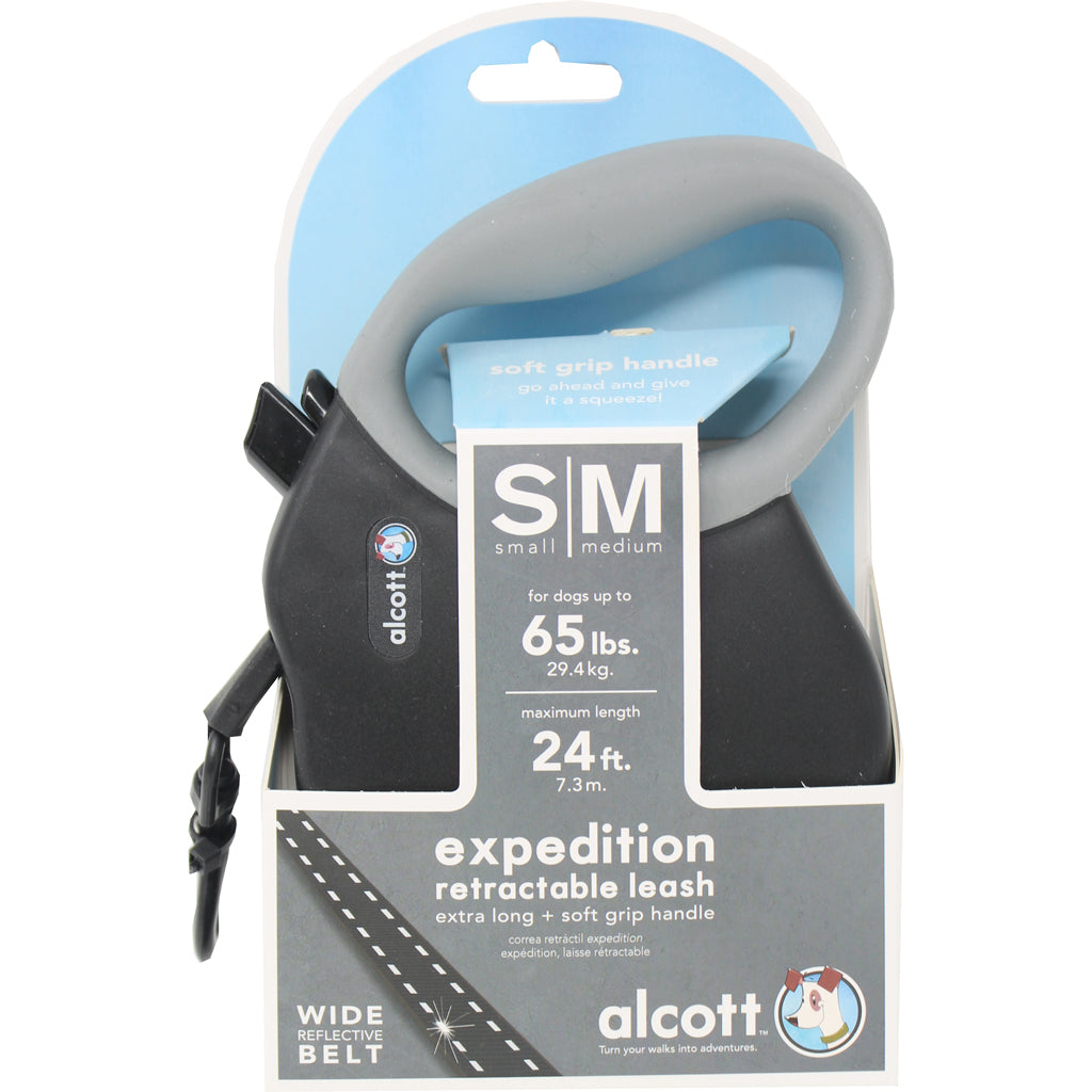 Alcott Expedition Retractable Belt Leash (BLACK, SM/MD-24 FT)
