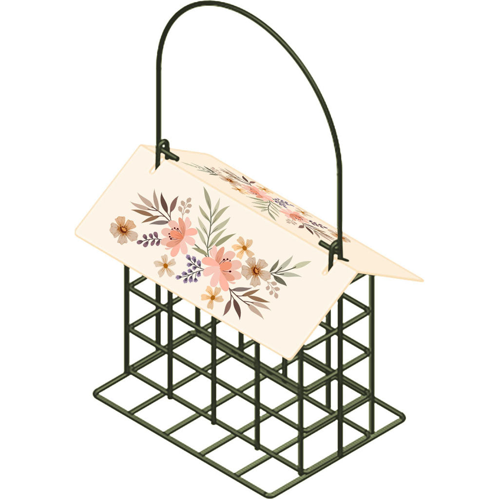 Decorative Metal Suet Cage Bird Feeder W/Roof (BLACK, 1 CAKE)