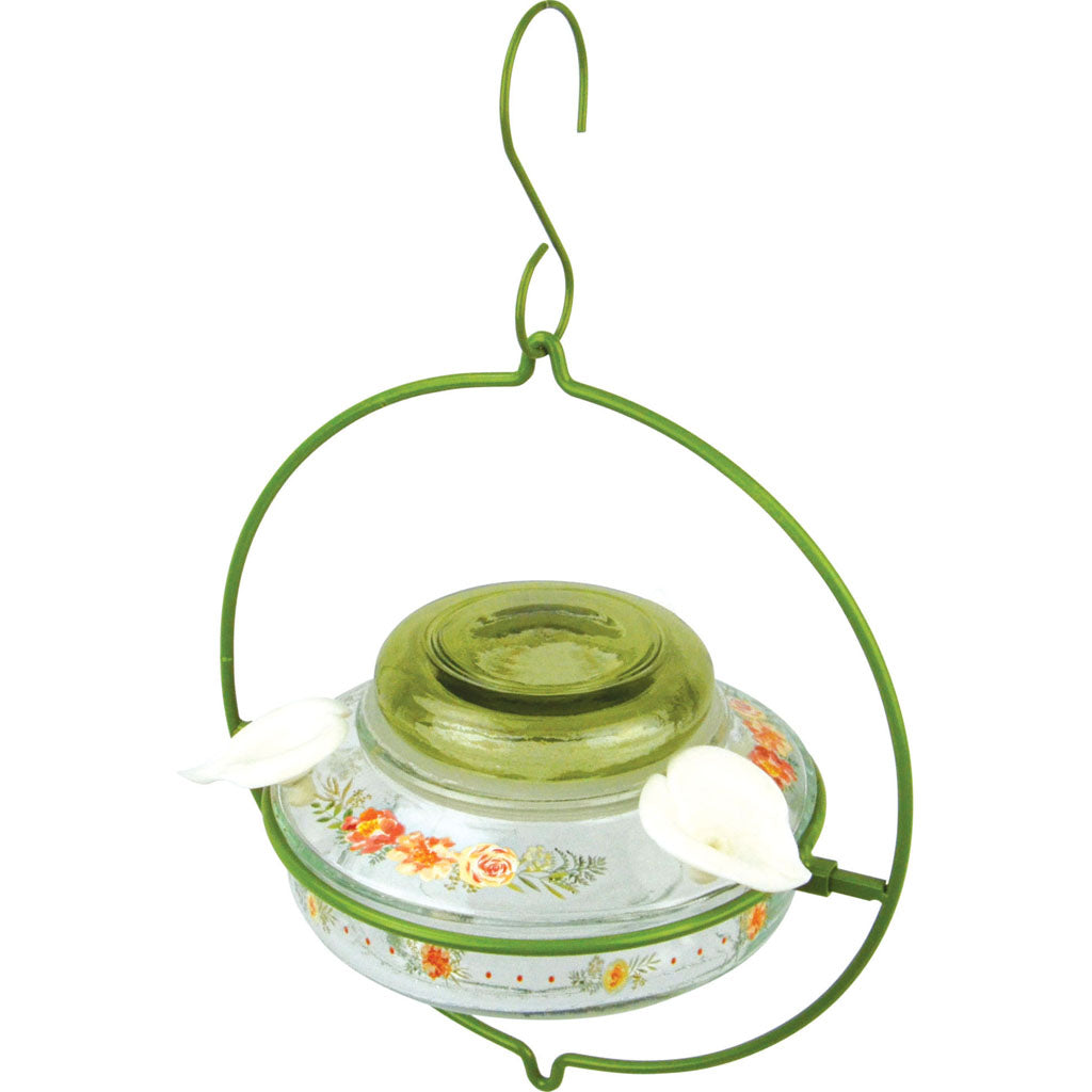 Decorative Glass Top Fill Hummingbird Feeder (GREEN, 13 OZ)