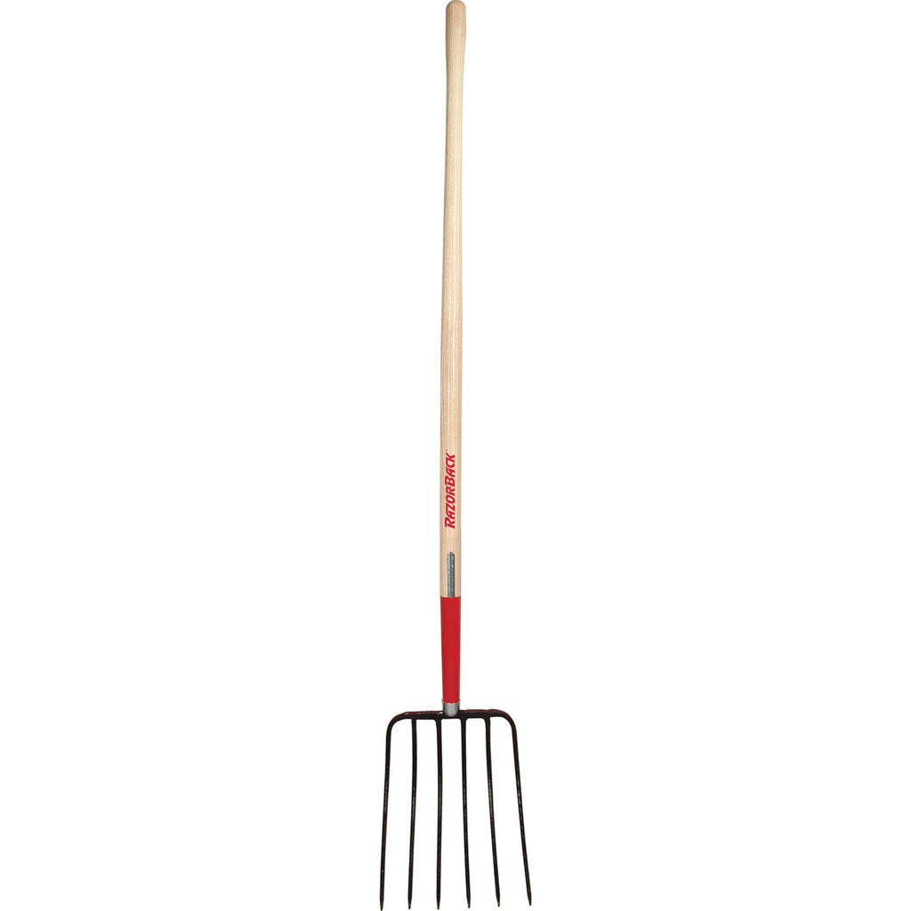 Razor-Back 6-Oval Tine Forged Manure Fork (RED, 60 IN)