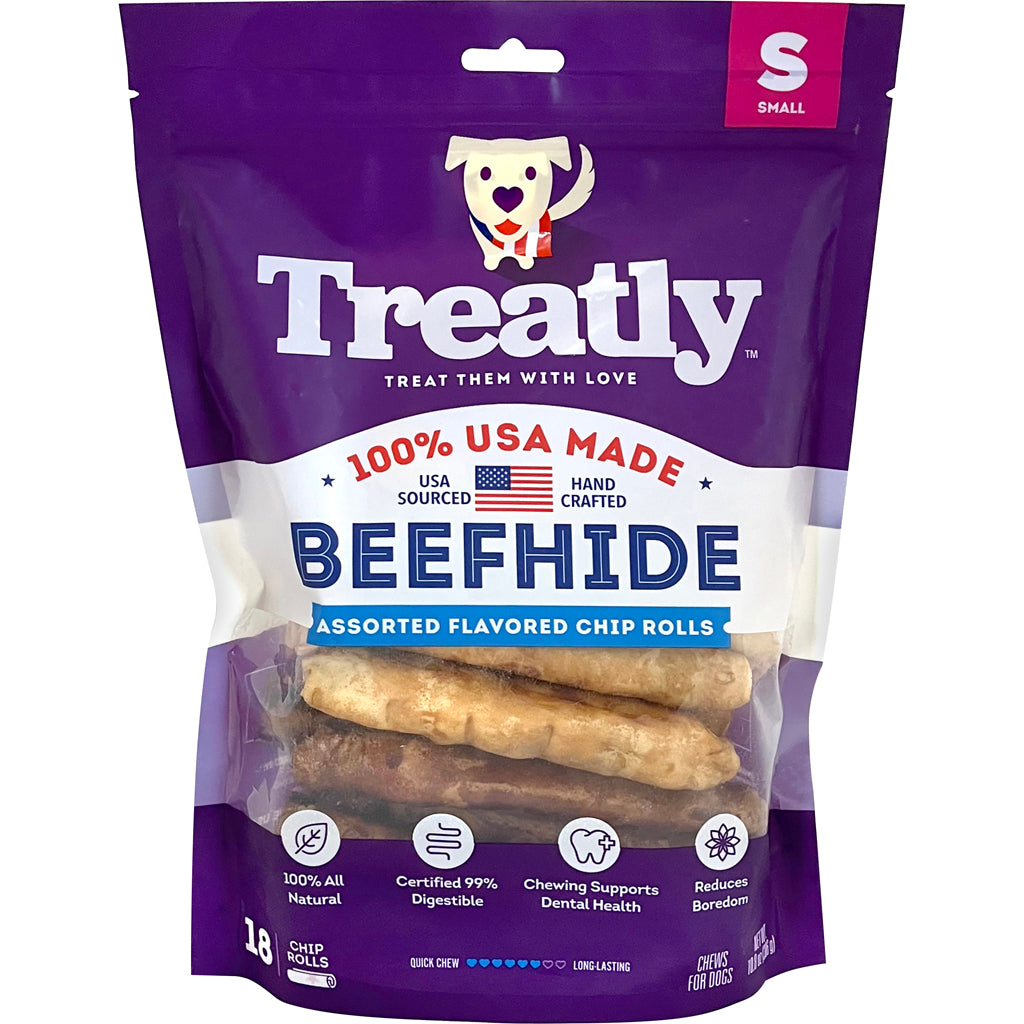 Treatly 100% Usa Beefhide Chip Rolls (CHICKEN/BEEF, 5 IN-18 PK)