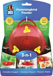 3-In-1 Plastic Hummingbird Feeder (RED, 6 OZ CAP)