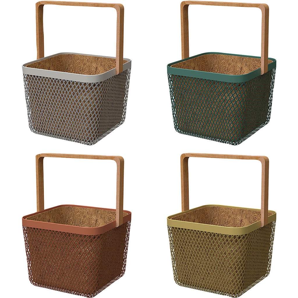 Nordic Multi-Color Square Planters W/Coco Liners (ASSORTED, 10 IN)