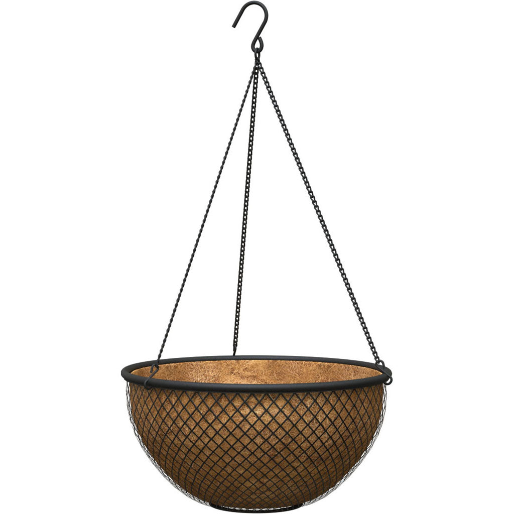 Tube & Mesh Hanging Basket W/Coco Liner (BROWN, 14 IN)