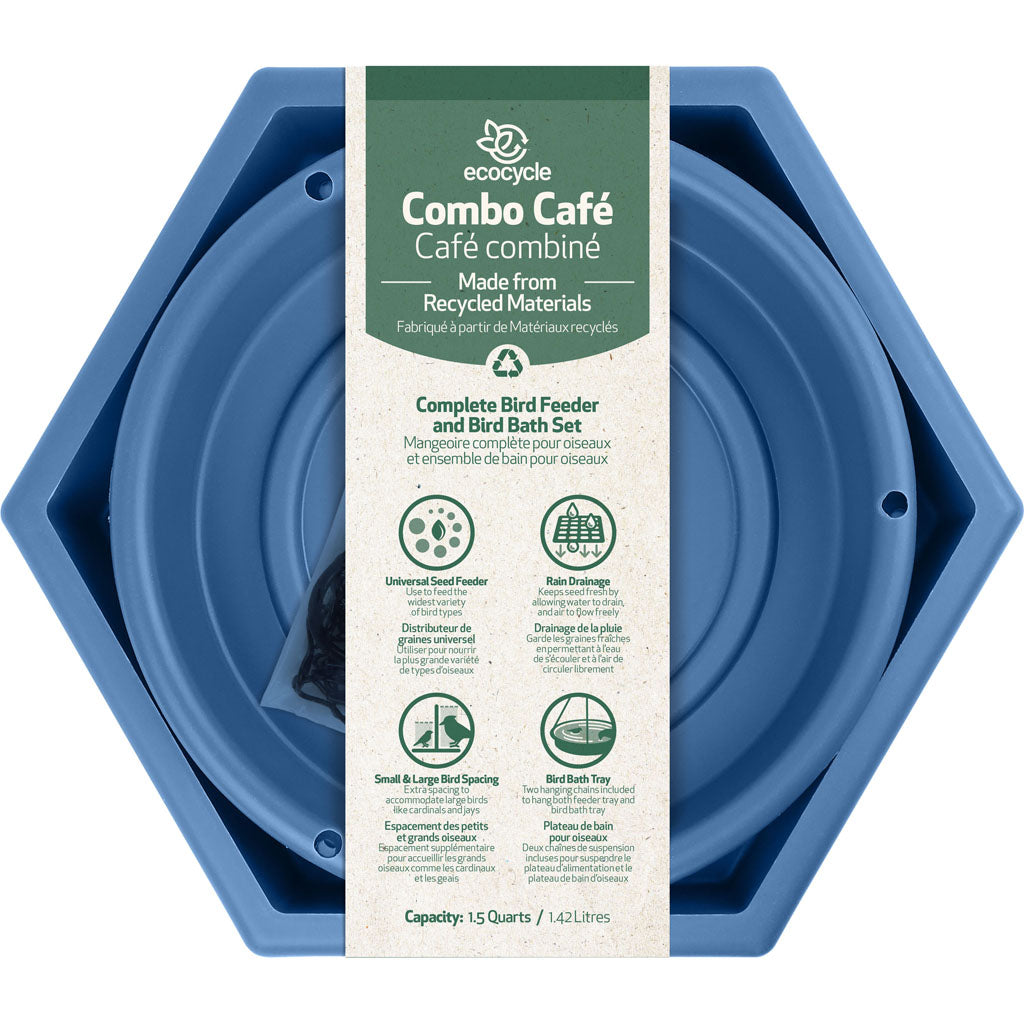 Ecocycle Combo Cafe 2-N-1 Bird Feeder & Bird Bath (BLUE)