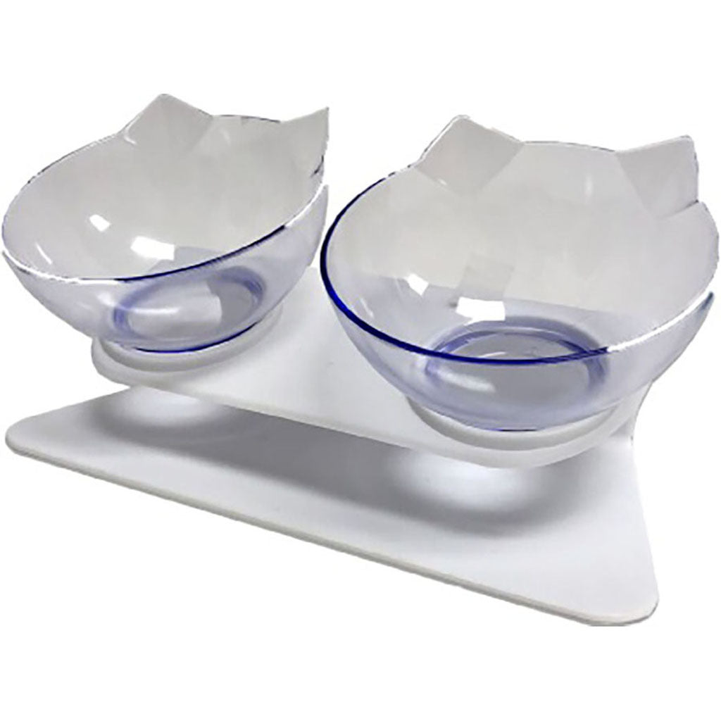 Goo-Eez Inclinded Double Feeder Cat Bowl (CLEAR/WHITE, O/S)