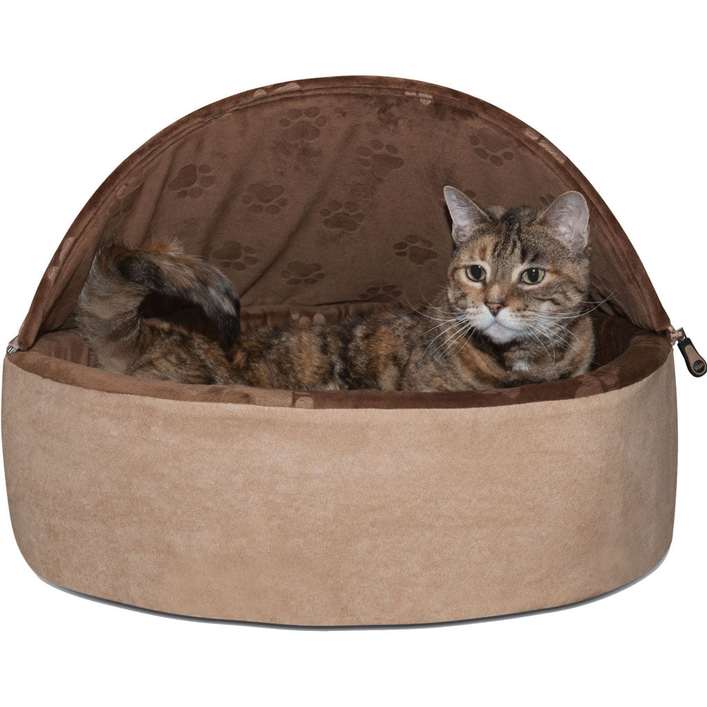 K & H Self-Warming Kitty Bed Hooded (CHOCOLATE, O/S)