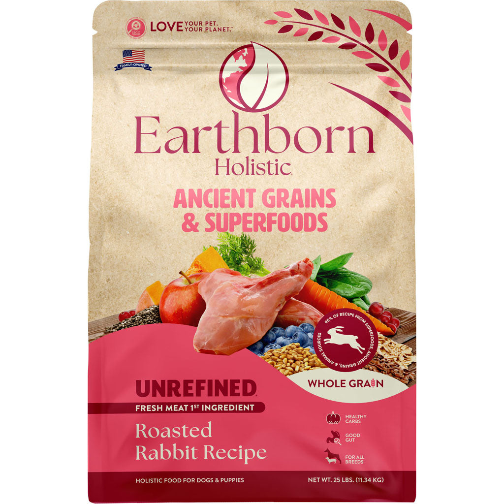 Earthborn Holistic Unrefined Whole Grain Dog Food (ROASTED RABBIT, 25 LB)