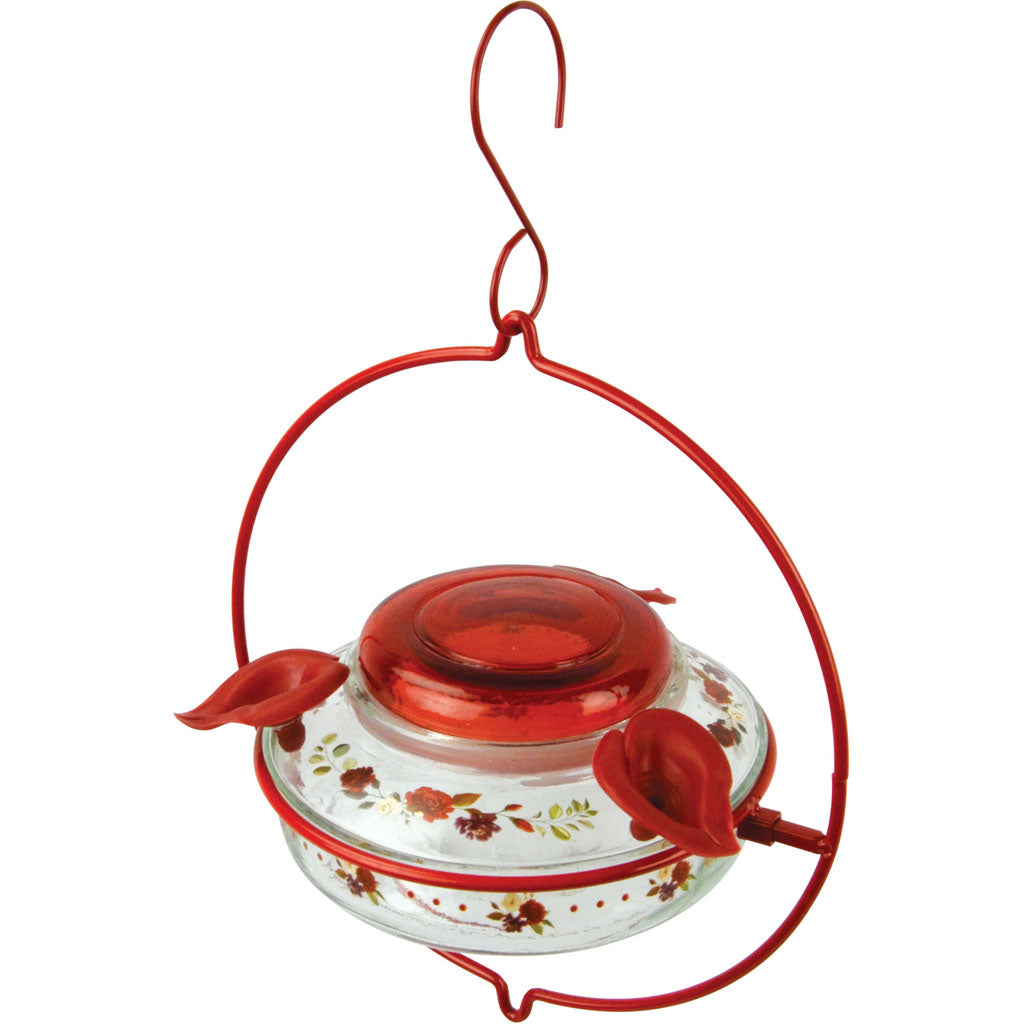 Decorative Glass Top Fill Hummingbird Feeder (RED, 13 OZ)