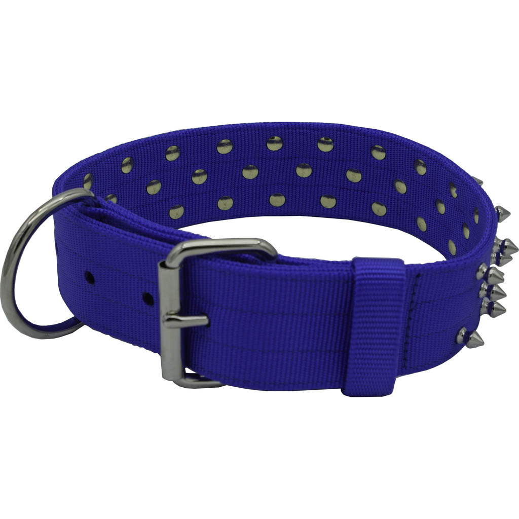 Bravo Nylon Spiked Dog Collar (BLUE, 27 IN)