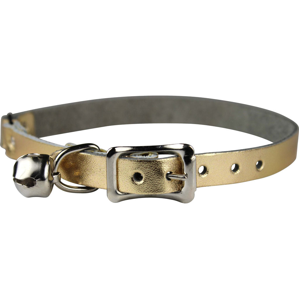 Signature Leather Safety Stretch Cat Collar (METALLIC GOLD, 3/8 X 8-12 IN)