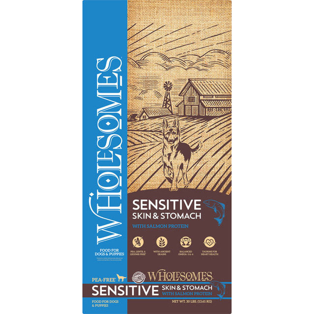 Wholesomes Sensitive Skin & Stomach Food (SALMON/BROWN RI, 30 LB)