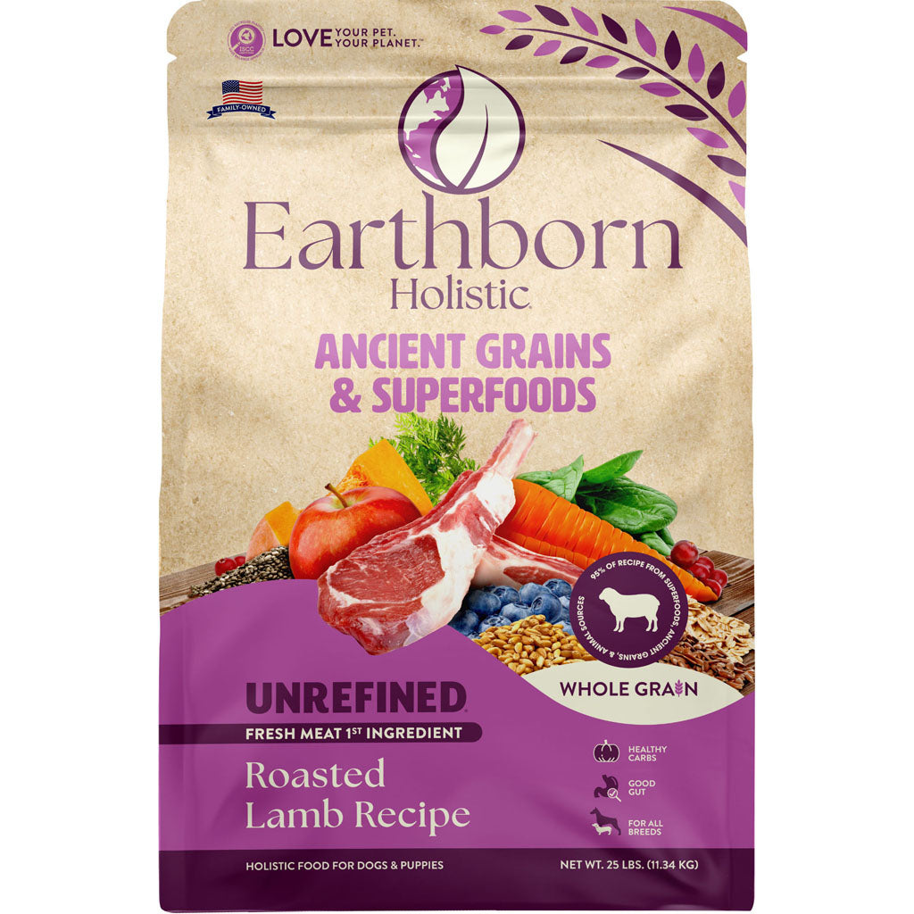 Earthborn Holistic Unrefined Whole Grain Dog Food (ROASTED LAMB, 25 LB)