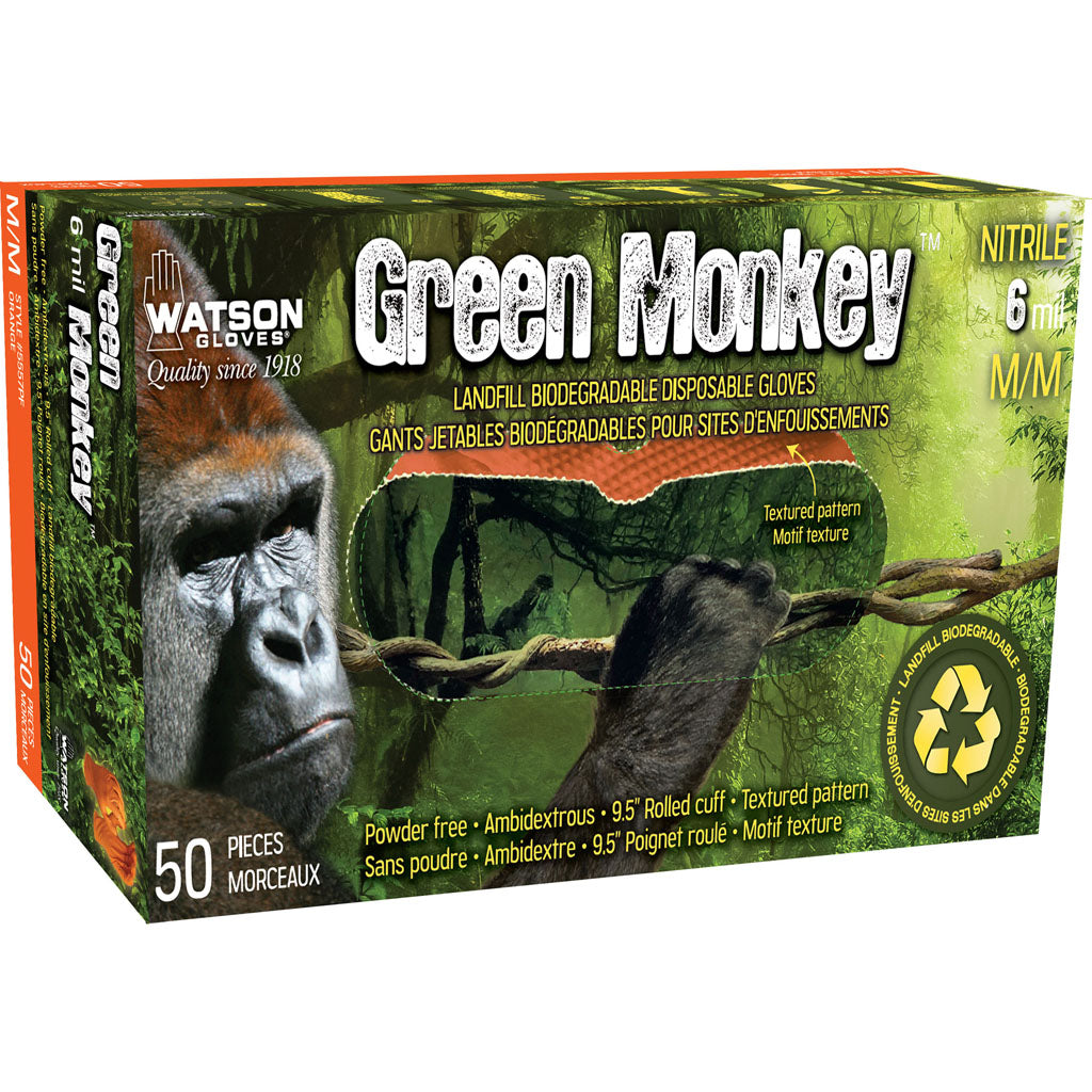 Watson Gloves Green Monkey Nitrile Disposable (ORANGE, SM - 50 CT)