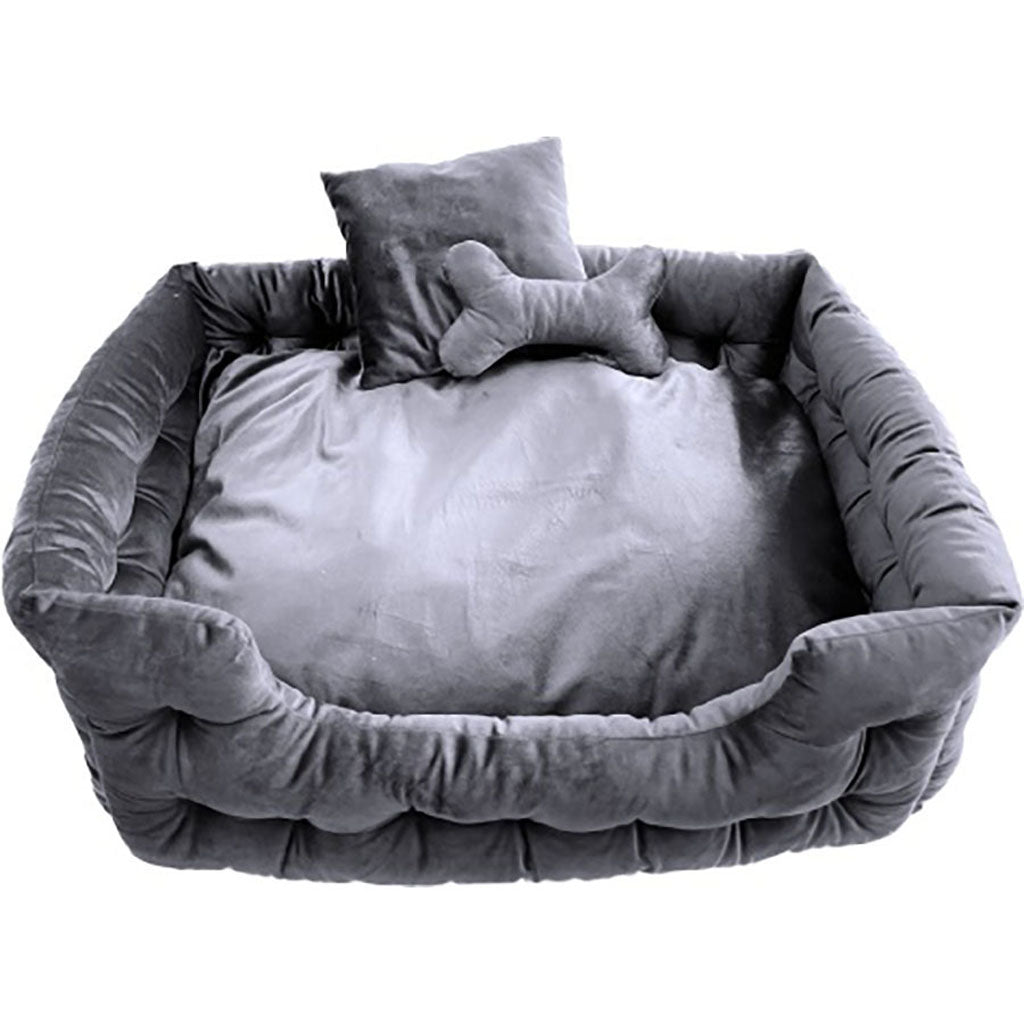 Goo-Eez Luxury Velour Pet Bed W/ Accessories (CHARCOAL, 28 IN)