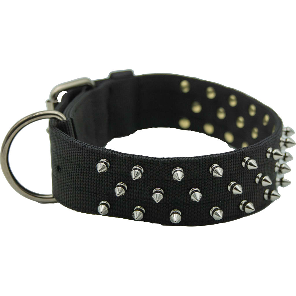 Bravo Nylon Spiked Dog Collar (BLACK, 25 IN)