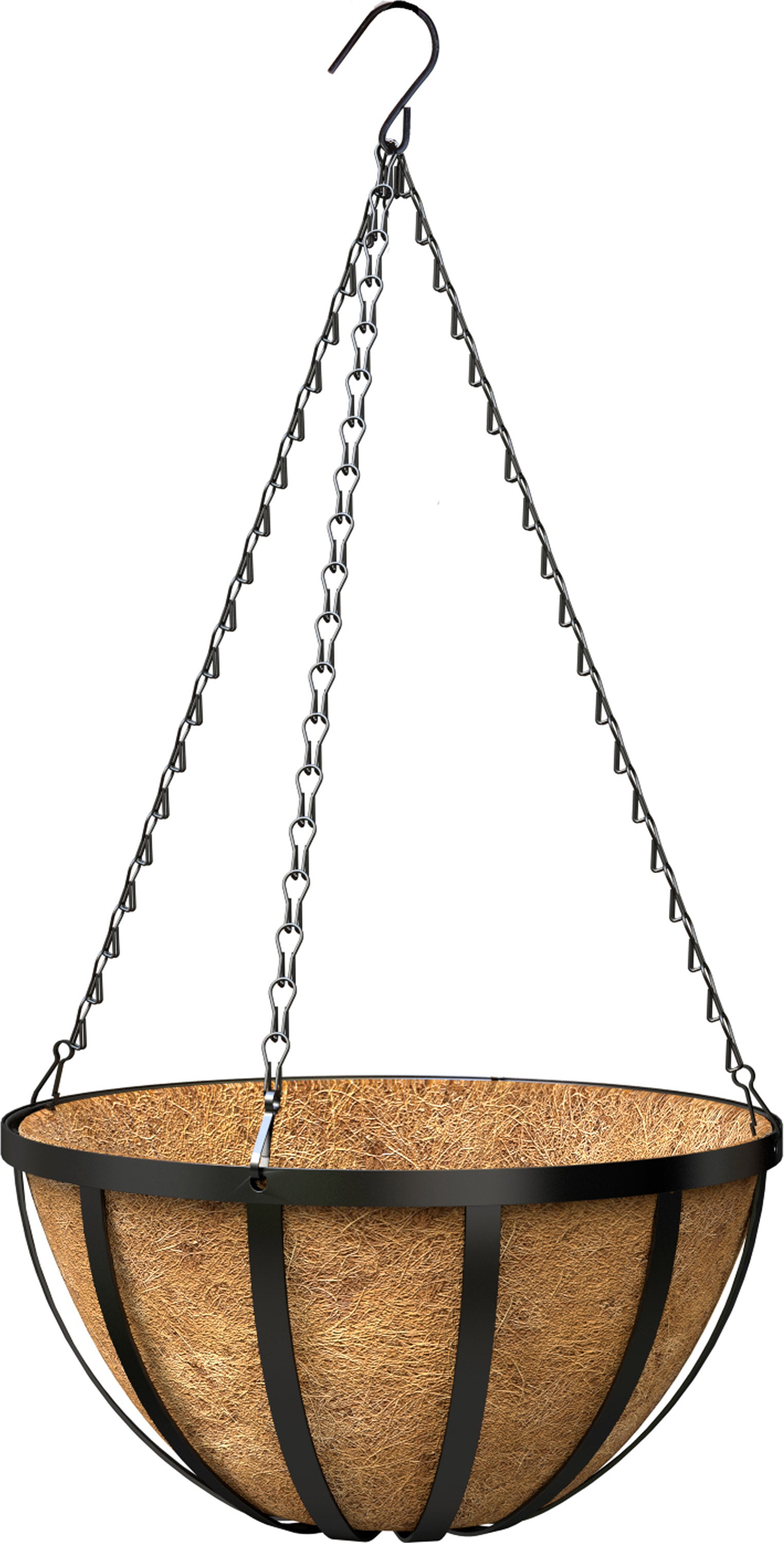 Wide Band Hanging Basket W/Coco Liner (BLACK, 12 IN)