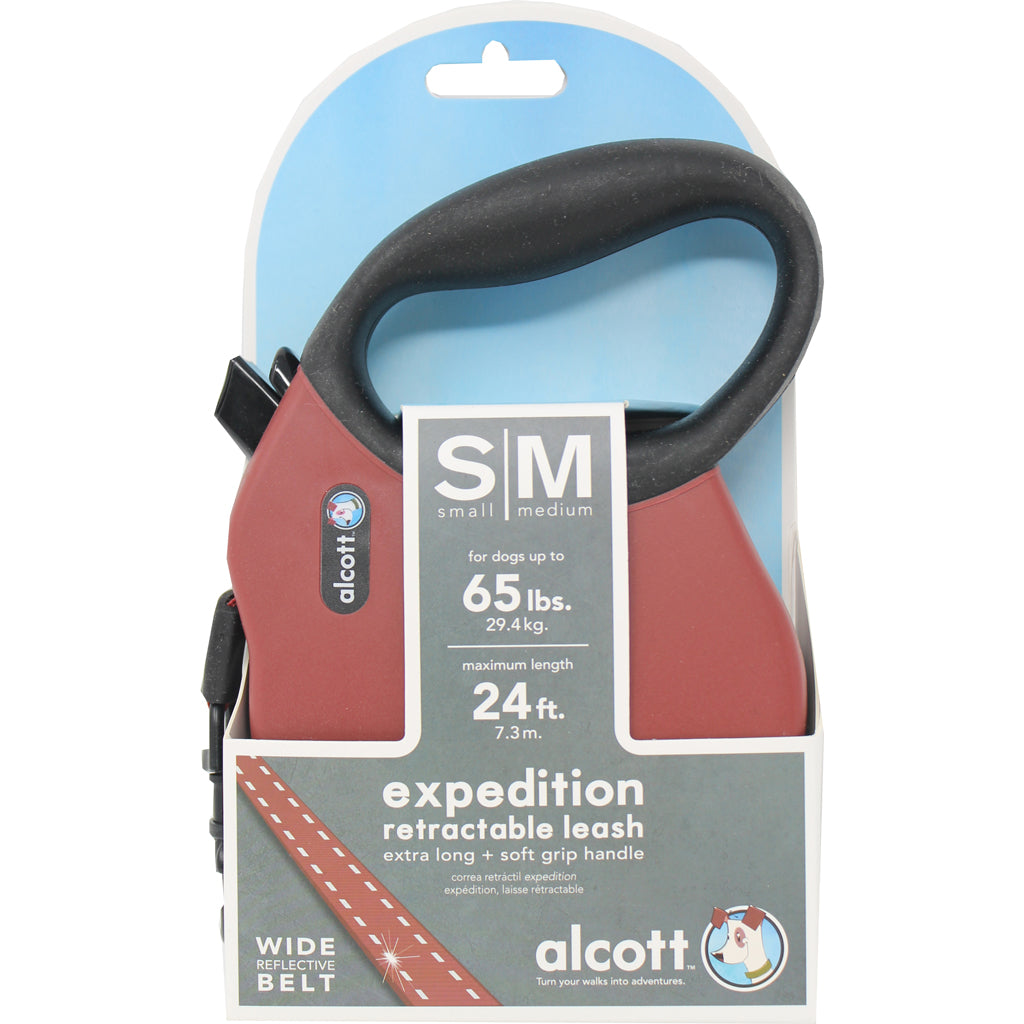 Alcott Expedition Retractable Belt Leash (RED, SM/MD-24 FT)