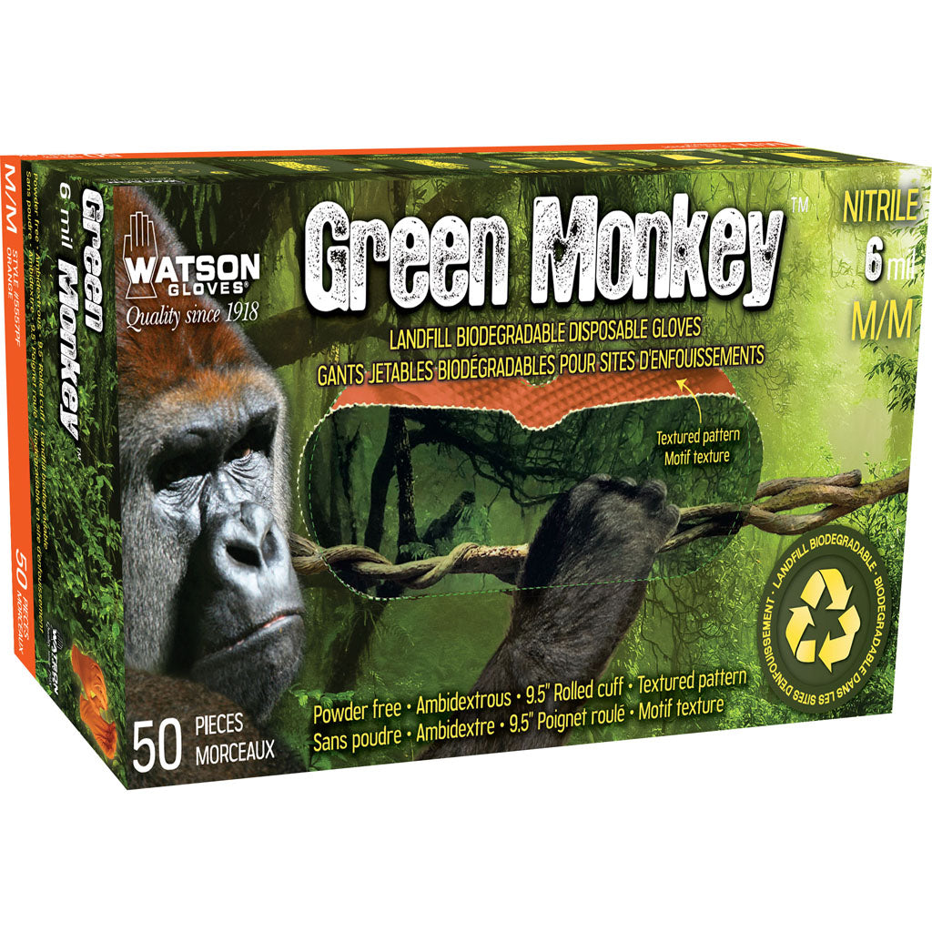 Watson Gloves Green Monkey Nitrile Disposable (ORANGE, LG - 50 CT)