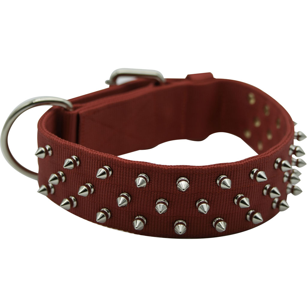 Bravo Nylon Spiked Dog Collar (RED, 29 IN)
