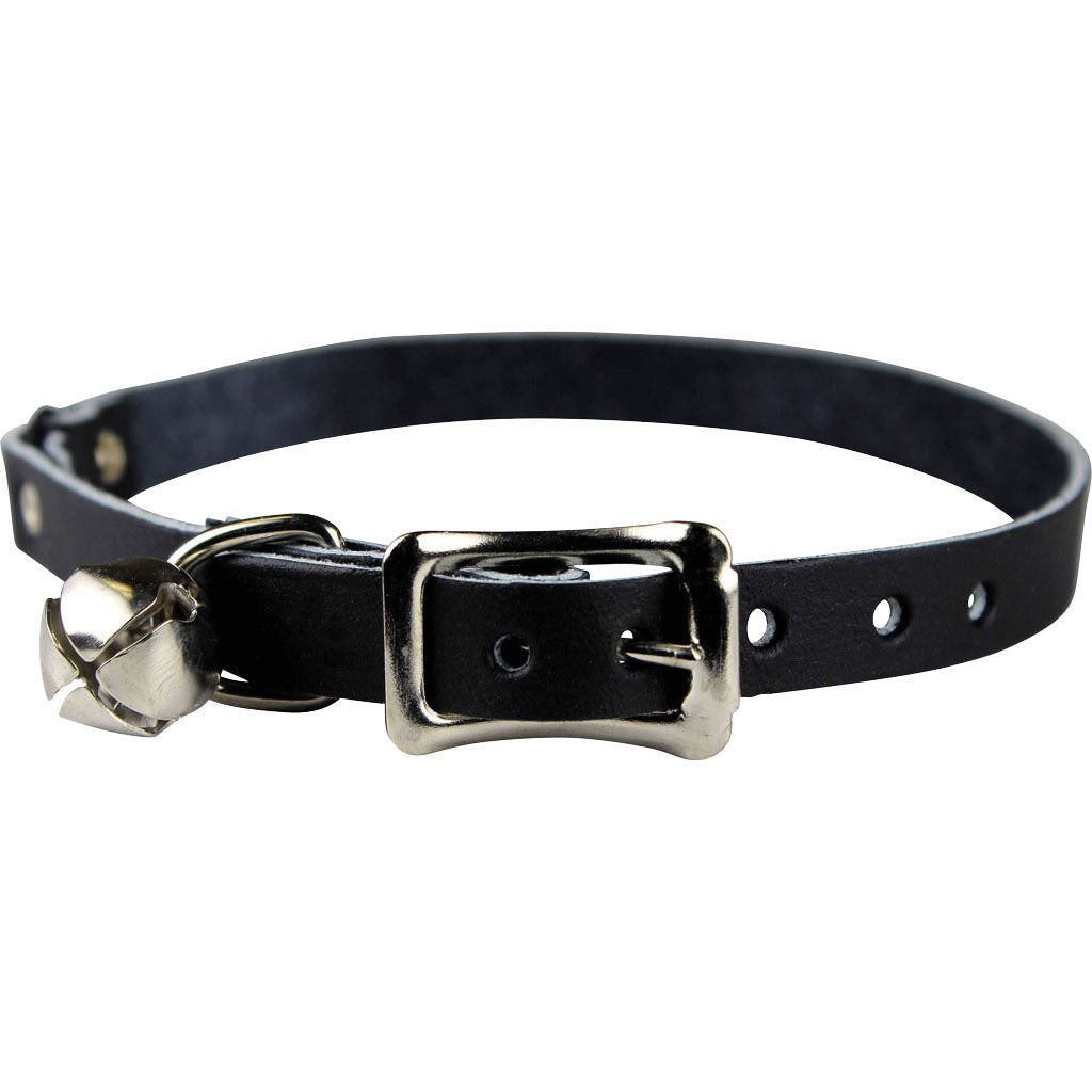 Signature Leather Safety Stretch Cat Collar (BLACK, 3/8 X 8-12 IN)