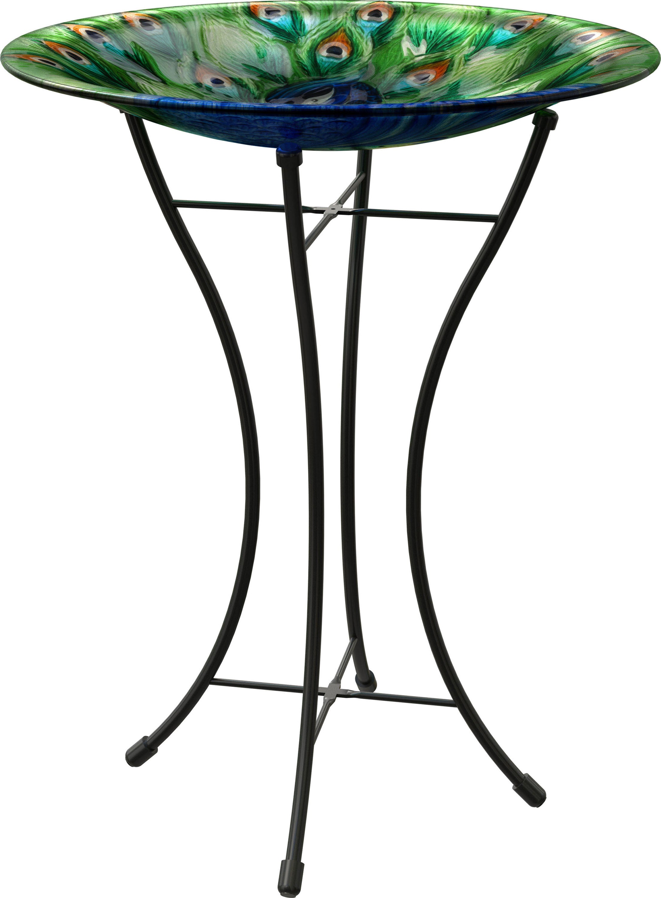 Glass Birdbath W/Stand (PEACOCK, 16 IN)