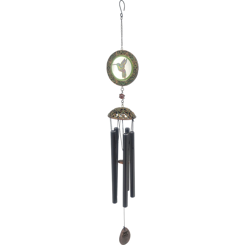 Glass Hummingbird Wind Chime W/ Black Bells (BLACK, 32 IN)