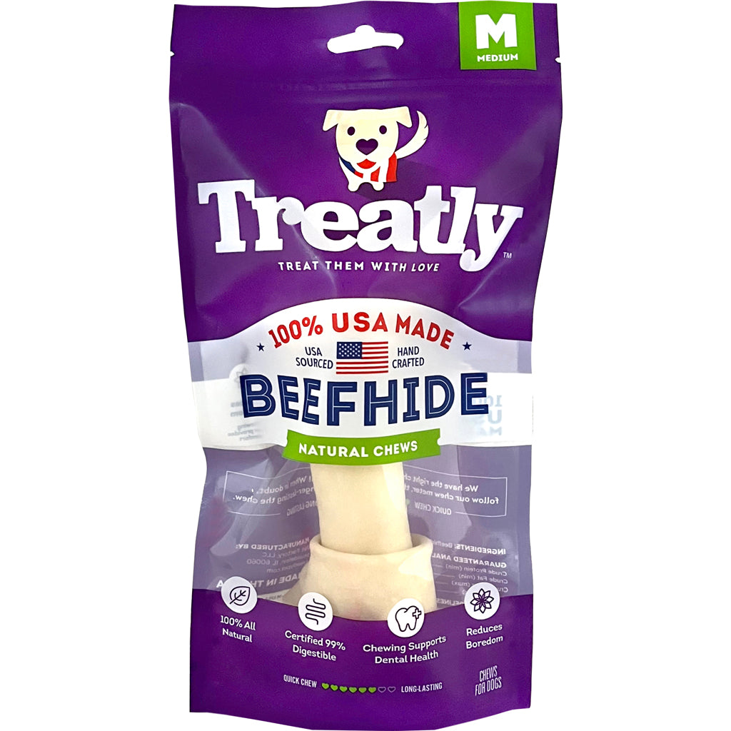 Treatly 100% Usa Beefhide Bone W/Header Card (NATURAL, 7 IN-1 PK)