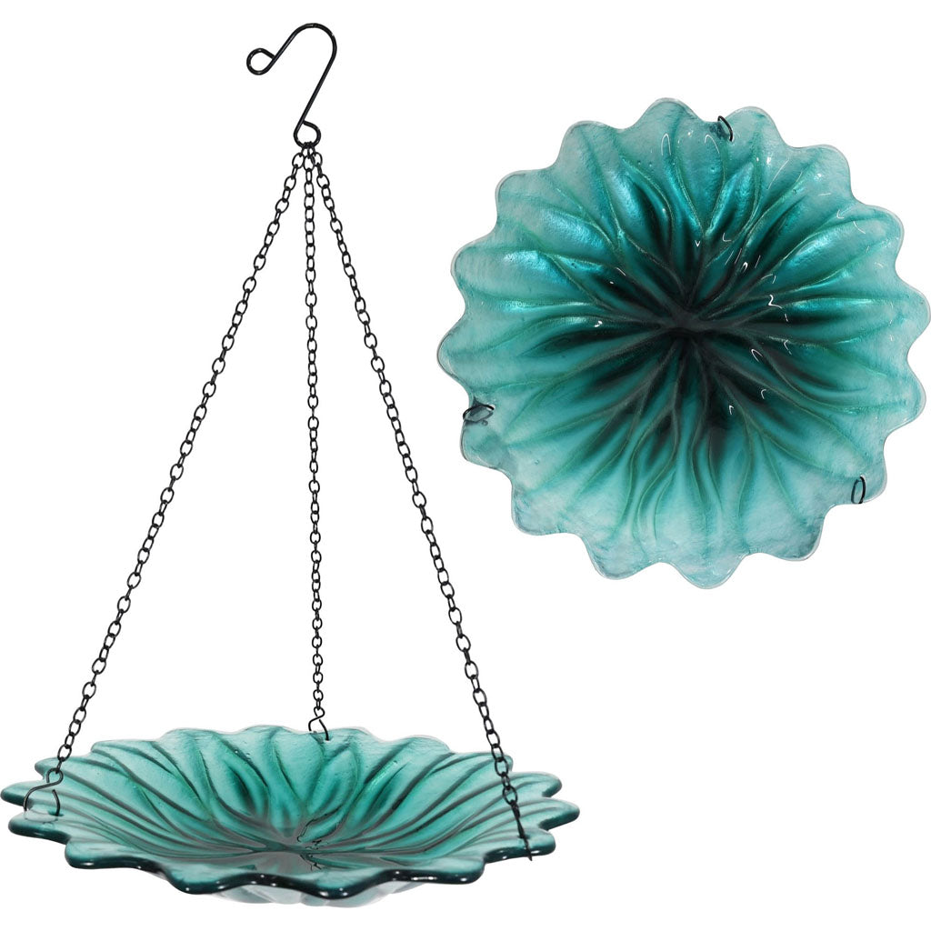 Ecocycle Turquoise Dahlia Hanging Bird Bath/Feeder (BLUE, 11 IN)