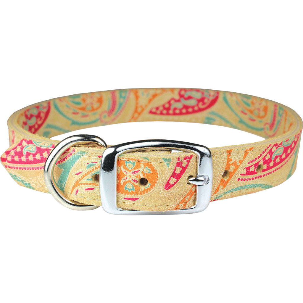 Leather Paisley Dog Collar (SAND, 3/4X16IN)