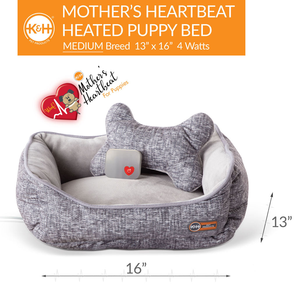 Mother'S Heartbeat Puppy Heated Bed & Bone Pillow (GRAY, MD)