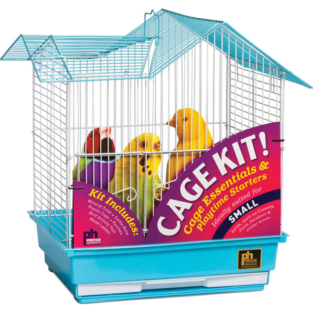Double Roof Small Bird Cage Kit (WHITE/BLUE, 13.5X11X16 IN)