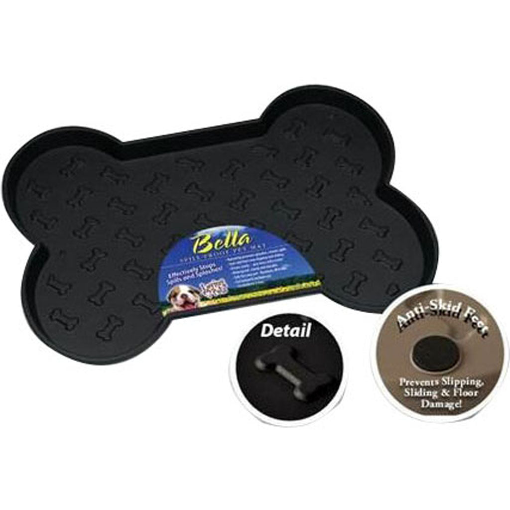 Bella Spill Proof Bone Shaped Place Mat (BLACK, SM)