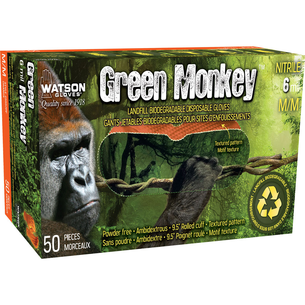 Watson Gloves Green Monkey Nitrile Disposable (ORANGE, XL - 50 CT)