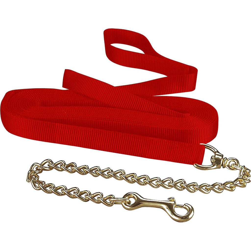 Hamilton Single Thick Lunge Line W/Chain (RED, 26 FT)