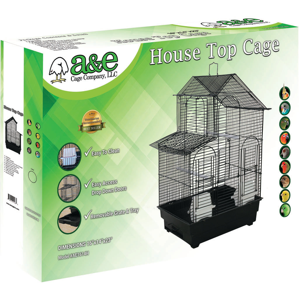 A&E House Top Bird Cage In Retail Box (BLACK, 16X14X23 IN)