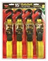 Keeper Rachet Tie-Down W/Padded Handles & J Hooks (YELLOW, 1 IN X 15 FT-4)