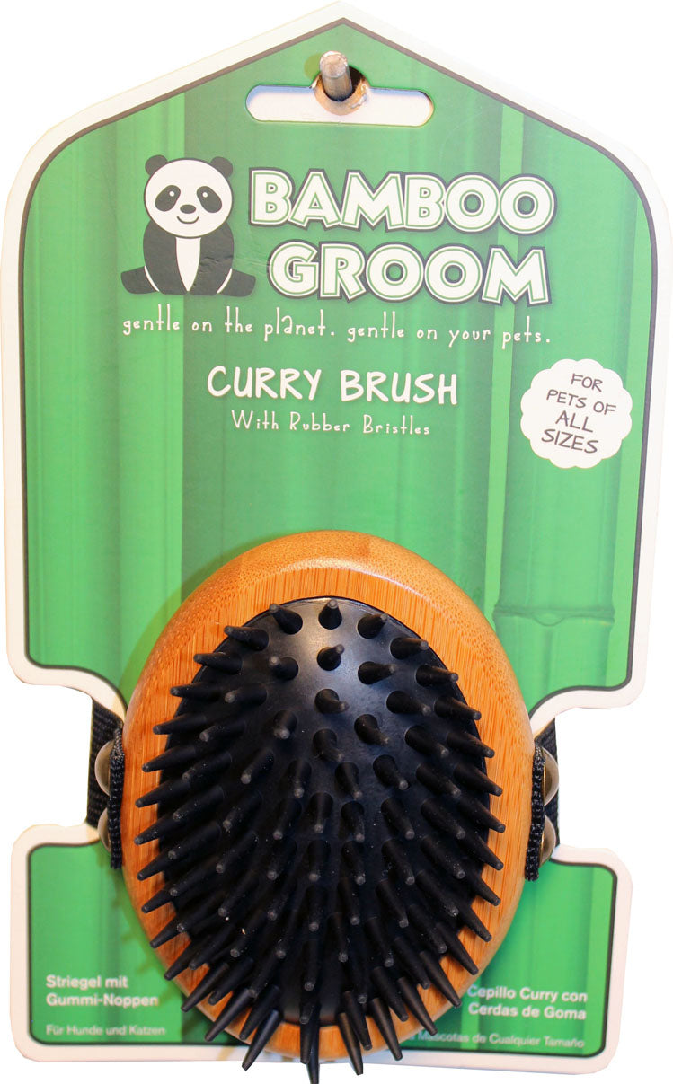 Bamboo Groom Curry Brush W/Rubber Bristles
