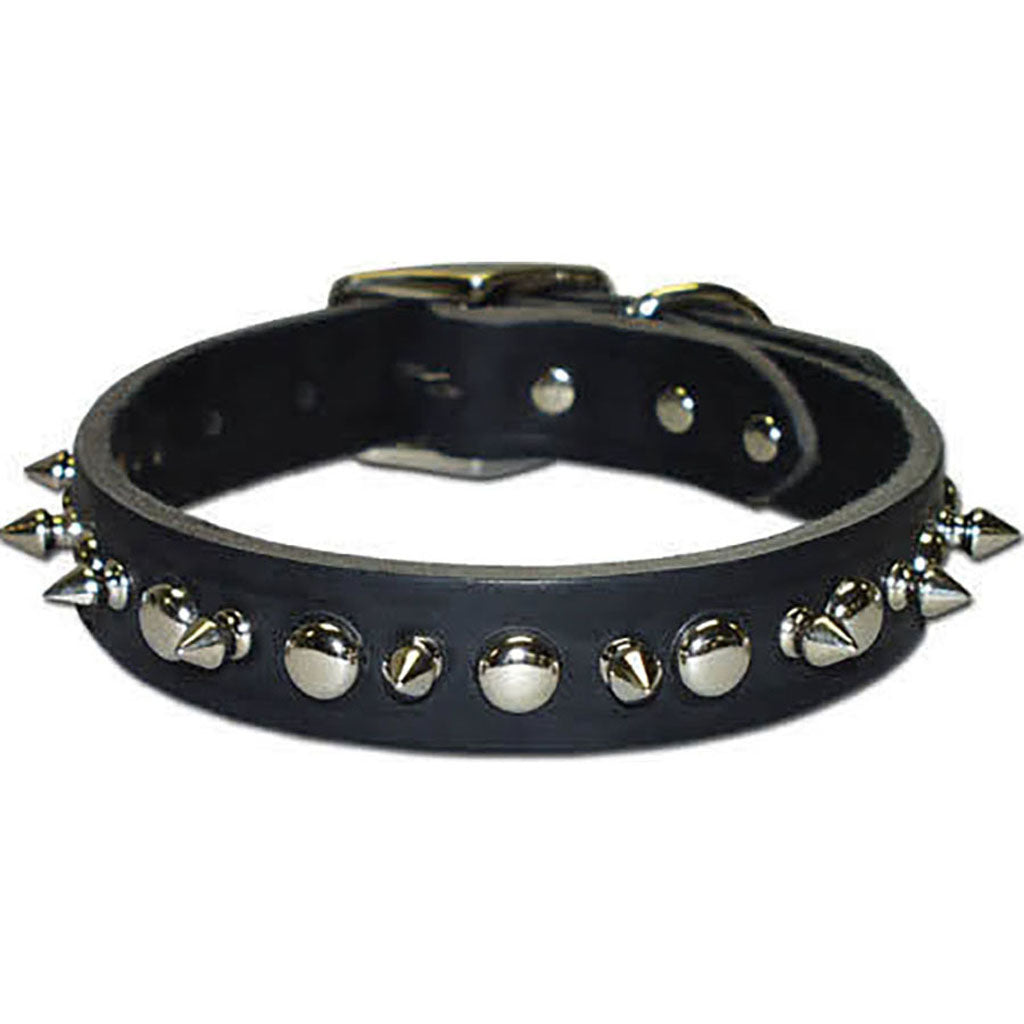 Latigo Leather 1 Ply Spiked Dog Collar (BLACK, 3/8 X 12 IN)
