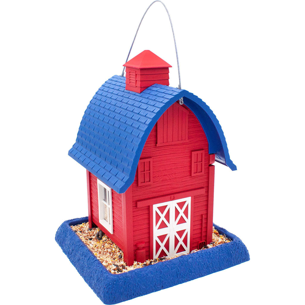 Village Collection Americana Barn Bird Feeder (RED/BLUE, 5 LB CAP)